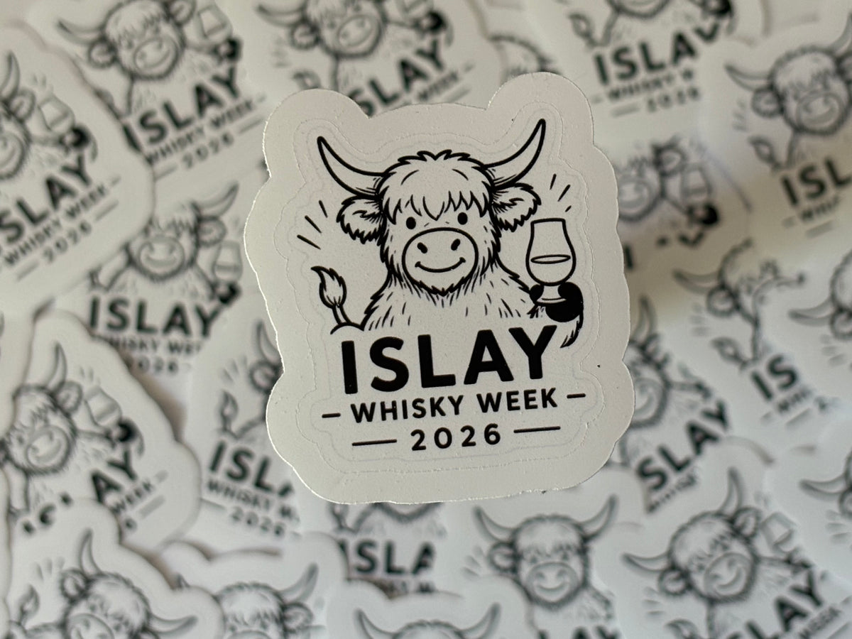 Highland cow Islay whisky week sticker