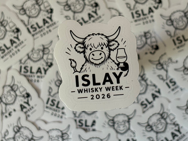 Highland cow Islay whisky week sticker