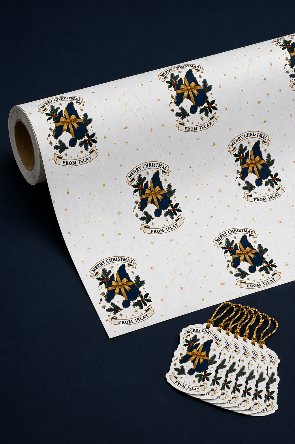 Merry Christmas From Islay 5m Wrapping Paper Roll & 8 Gift Tags