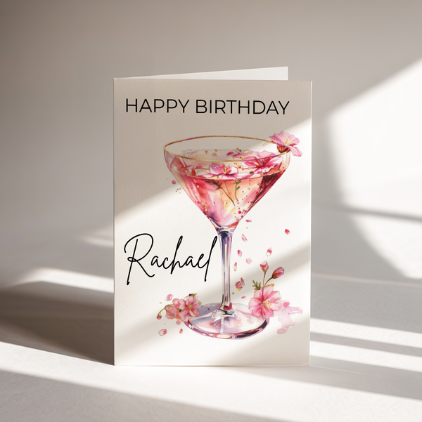Personalised Birthday Card – Elegant Cocktail Design with Name | Custom Birthday Card