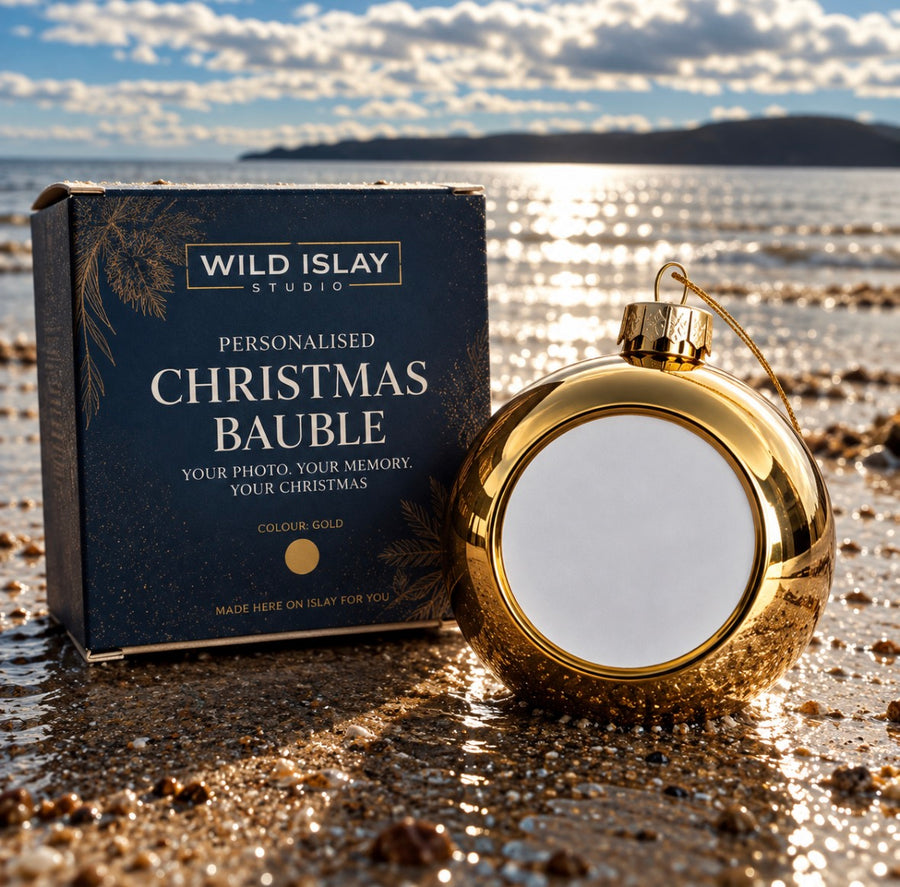 Gold glass Christmas bauble, shown blank before personalising