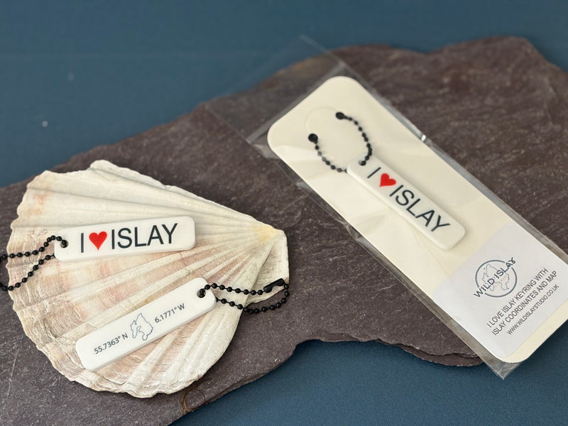 PRE ORDERS - I ❤️ Islay Sublimated Keyring – Map & Coordinates