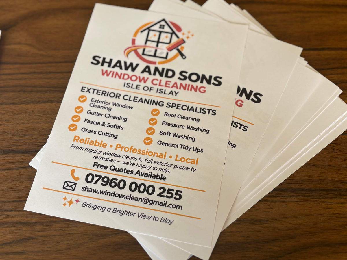 A5 printed leaflets, 160gsm, printed by Wild Islay Studio in Bowmore