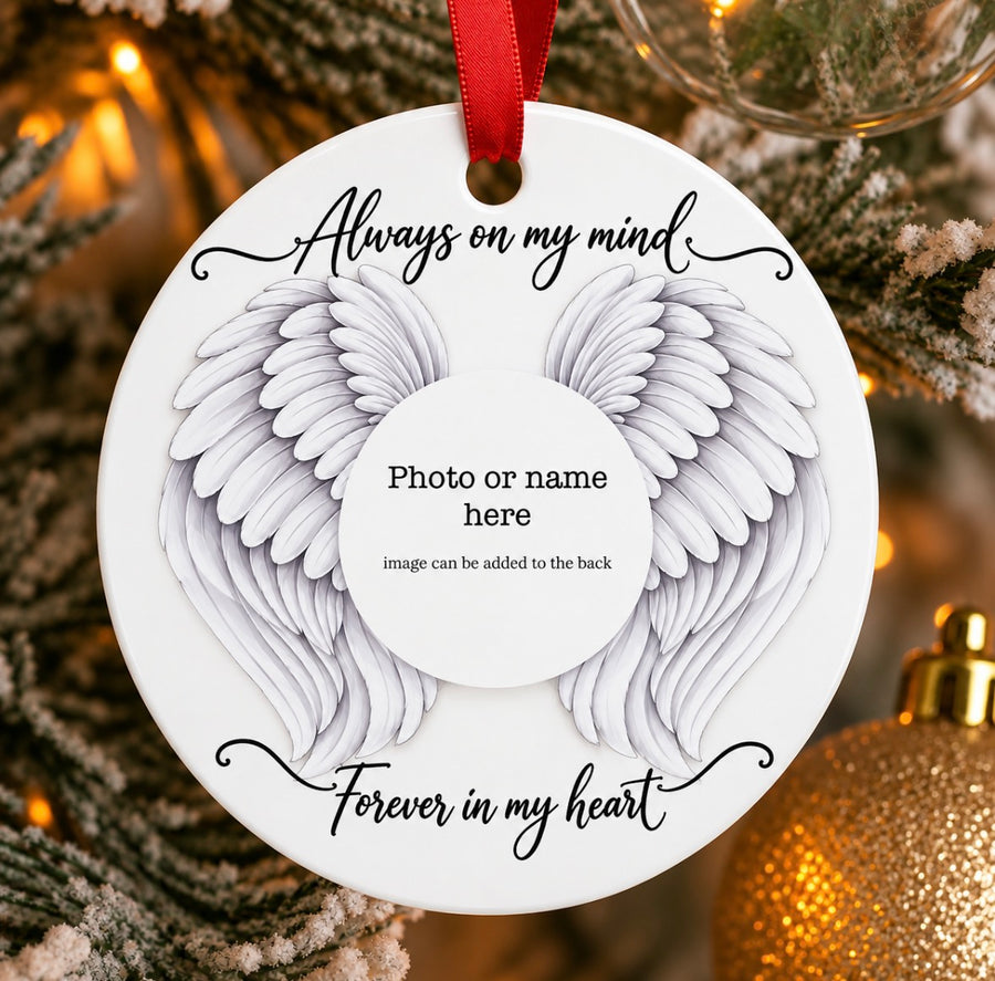 Personalised round aluminium Christmas decoration, example design