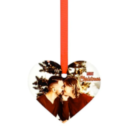 Heart-shaped aluminium Christmas decoration, shown blank before personalising