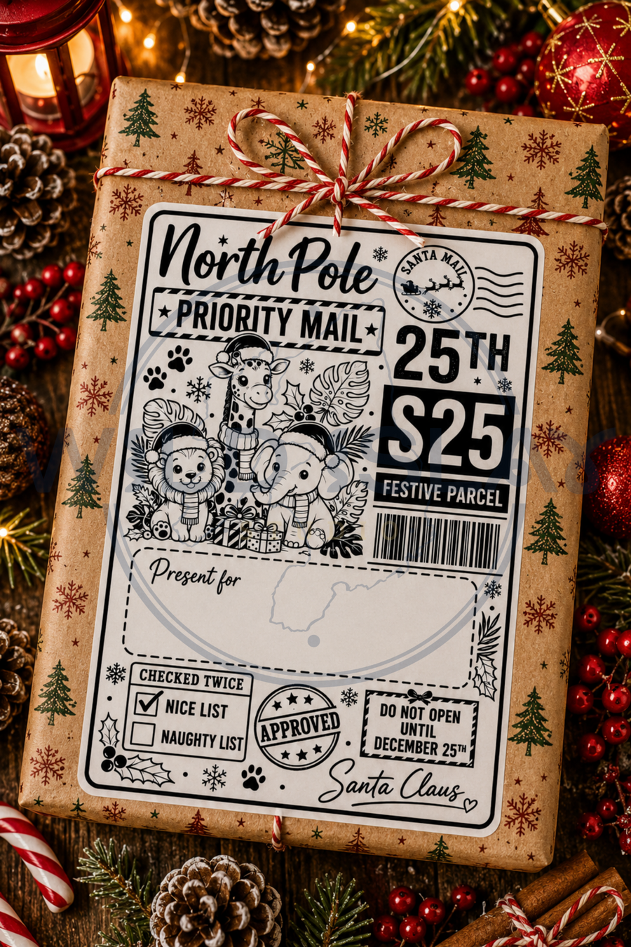 Christmas North Pole Priority Mail festive animal gift postage label – Design 16