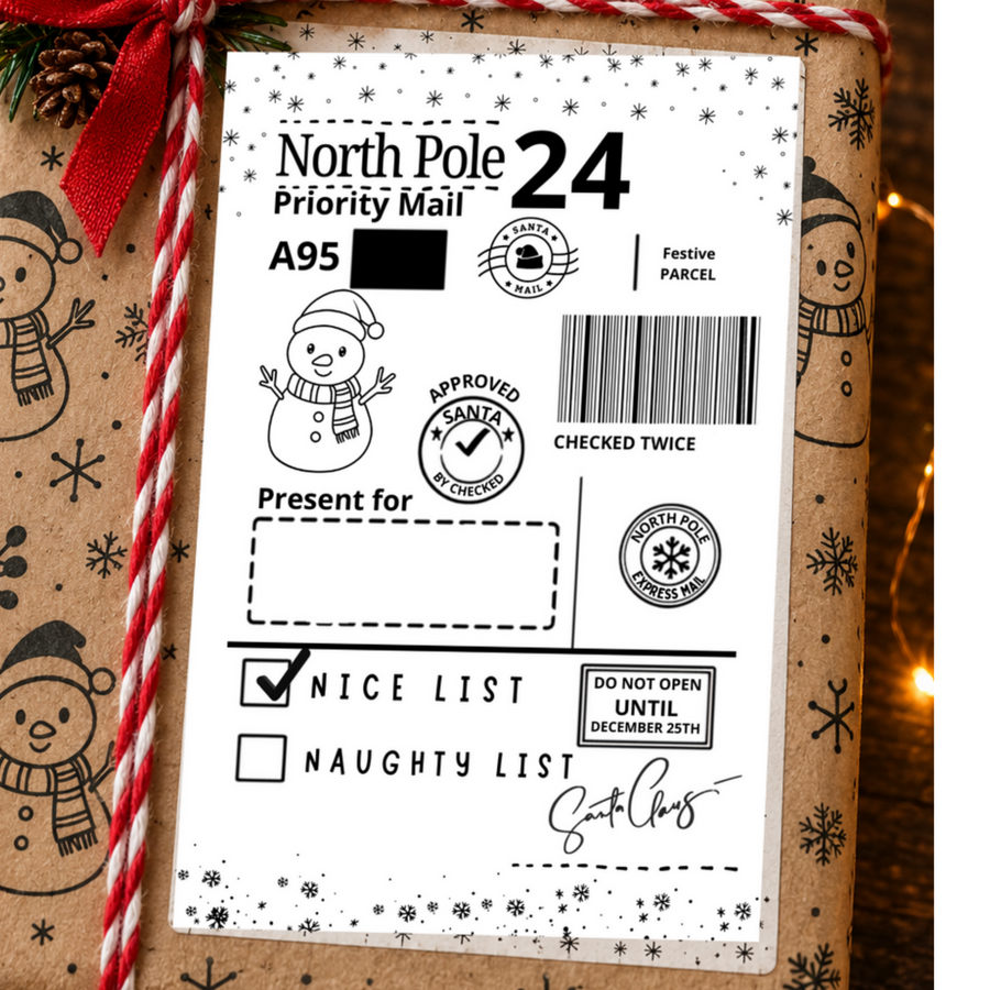 Christmas North Pole Priority Mail snowman gift postage label – Design 20